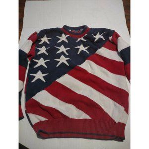 Vintage Focus America Sweater Medium Flag Hand Framed Knit Made USA